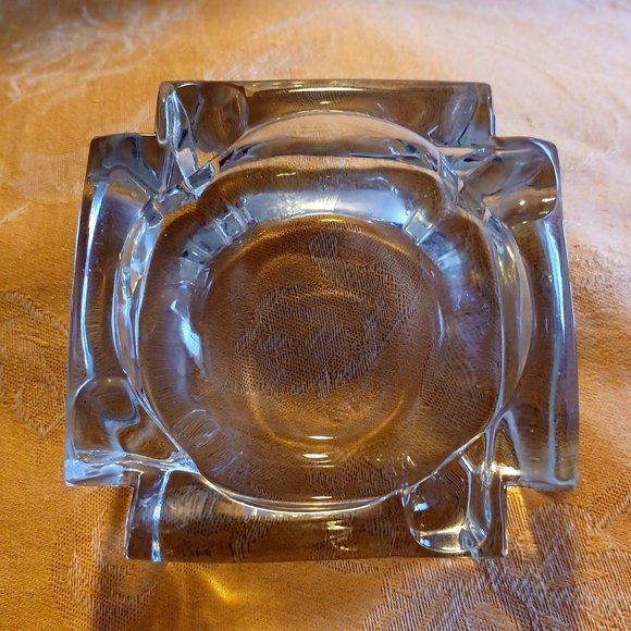 MCM Mid Century Art Deco VTG Ashtray Glass Heavy Clear Trinket Incense Square - Picture 4 of 8